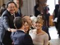 El presidente del gobierno, Pedro Sánchez (delante), su esposa, Begoña Gómez (d), el fiscal general del Estado de España, Álvaro García Ortiz (i), y la presidenta del Congreso, Francina Armengol (c)