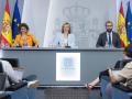 La vicepresidenta primera y ministra de Hacienda, María Jesús Montero; la ministra Portavoz, de Educación, Formación Profesional y Deporte, Pilar Alegría y el ministro de Economía, Comercio y Empresa, Carlos Cuerpo