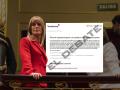 Begoña Gómez junto a un documento de su software