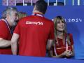 el presidente del Gobierno, Pedro Sánchez (c), junto a su mujer Begoña Gómez (d) y el presidente del Consejo Superior de Deportes, José Manuel Rodríguez Uribes (i)