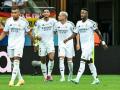 Fede Valverde celebra con Bellingham, Vinicius y Mbappé un gol en la Supercopa de Europa