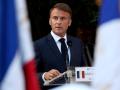 El presidente de Francia, Emmanuel Macron, durante una ceremonia que conmemora el 80 aniversario de la liberación de Bormes-les-Mimosas, un pueblo en el sureste de Francia