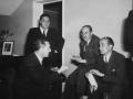 Bogotá (Colombia), 1950.- El ministro plenipotenciario de España en Bogotá, José María Alfaro (i), el los poetas, Agustín de Foxá (2i) y Leopoldo Panero (d), durante la entrevista que les realiza el corresponsal de Associated Press en Colombia. (foto sin fecha, década de los 50). EFE/ais