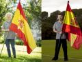 Marta Arce y Álvaro Varela posando con la bandera de España
