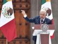 El presidente López Obrador durante la presentación de su último reporte gubernamental en el Zócalo de Ciudad de México