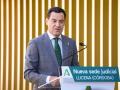 El presidente de la Junta de Andalucía, Juanma Moreno, este lunes en Lucena (Córdoba)