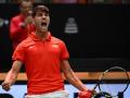Carlos Alcaraz celebra la victoria conseguida ante el francés Ugo Humbert