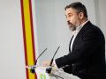El presidente de VOX, Santiago Abascal, durante una rueda de prensa