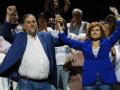 Oriol Junqueras y Elisenda Alamany, durante el acto de esta tarde