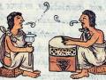 Fragmento de un códice que representa a dos méxica hablando en náhuatl