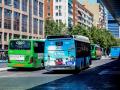 Autobuses en el intercambiador de Plaza de Castilla, en Madrid.