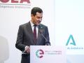 El presidente de la Junta de Andalucía, Juanma Moreno, este lunes en un acto organizado por la CEA