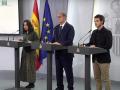 Mercedes González, directora general de la Guardia Civil, Francisco Pardo, director general de la Policía Nacional y Pedro Gullón, director general de Salud Pública y Equidad, dan una rueda de prensa en el Palacio de La Moncloa