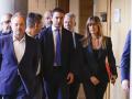 Begoña Gómez, esposa del presidente del gobierno Pedro Sánchez, llega acompañada del portavoz del Grupo Parlamentario Socialista en la Asamblea de Madrid