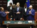 El Rey, durante su intervención ante disputados y senadores de Italia en Roma