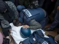 Funeral del cámara palestino Samer Abu Daqqa, muerto en el sur de la Franja de Gaza