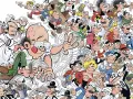 Caricatura de Francisco Ibáñez junto a sus personajes
