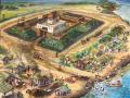 Pintura de la artista Nancy Christensen sobre el aspecto que podría haber tenido Fort Mose en 1738.