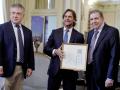 El ministro de Relaciones Exteriores, Omar Paganini, El presidente de Uruguay, Luis Lacalle y el líder opositor venezolano, Edmundo González Urrutia