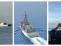 La fragata Victoria (centro) sigue a un buque de guerra ruso (izquierda) en el Mar de Alborán