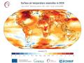 Anomalías de la temperatura del aire en la superficie para 2024 en relación con el promedio del período de referencia 1991-2020