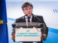 El líder de Junts, Carles Puigdemont, durante una rueda de prensa en Bruselas