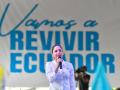 La candidata presidencial del correísmo, Luisa González, habla durante un acto de campaña para las elecciones generales de Ecuador