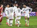 Los jugadores del Real Madrid celebran el tercer gol anotado ante el Brest