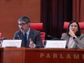 La consellera de Interior, Nuria Parlon, y el director general de Mossos, Josep Lluís Trapero, en el Parlament