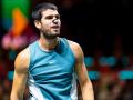 Carlos Alcaraz, con una tirita en la nariz en el ATP 500 de Róterdam