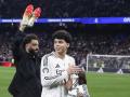 El exjugador brasileño del Real Madrid, Marcelo, durante el homenaje que ha recibido en el derbi
