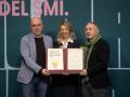 Yolanda Díaz, junto a Unai Sordo y Pepe Álvarez durante la firma del acuerdo.