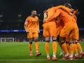 Los jugadores del Real Madrid celebran uno de los goles en Mánchester