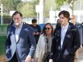 Mariano Rajoy with wife Elvira Fernandez and son Mariano Rajoy Jr at a polling station during Spain General Elections in Madrid  on Sunday , 28 April 2019.