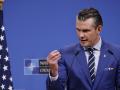 US Secretary of Defense Pete Hegseth gives a press conference following the meeting of The North Atlantic Treaty Organisation (NATO) Ministers of Defence at NATO Headquarters in Brussels, on February 13, 2025. (Photo by SIMON WOHLFAHRT / AFP)