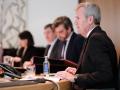 El presidente de la Xunta de Galicia, Alfonso Rueda, en la reunión del Consello este lunes en San Caetano