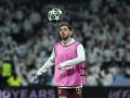 Bernardo Silva, calentando sobre el césped del Bernabéu en Champions