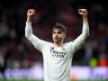 Raúl Asencio, en el Metropolitano durante la vuelta de los octavos de la Champions League