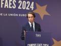 El expresidente del Gobierno José María Aznar interviene en un acto de FAES