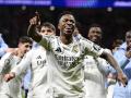 Vinicius Junior celebra el pase del Real Madrid a cuartos de final de la Champions League