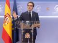 El secretario general del grupo parlamentario de Vox en el Congreso, José María Figaredo, durante una rueda de portavoces, en el Congreso de los Diputados