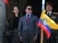 El reelegido presidente de Ecuador, Daniel Noboa, acompañado de su esposa, Lavinia Valbonesi