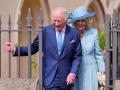 Britain's King Charles III and Britain's Queen Camilla leaves after attending the Easter Matins service at St George's Chapel at Windsor Castle, in Windsor on April 20, 2025. (Photo by Kirsty Wigglesworth / POOL / AFP)