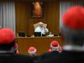 El Papa León XIV en la reunión con los cardenales, este sábado.
Vatican Media / Europa Press / Europa Press
10/5/2025