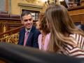 El presidente y las vicepresidentas Montero y Aaegesen, este miércoles en el Congreso