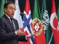 El ministro de Asuntos Exteriores, Unión Europea y Cooperación, José Manuel Albares, realiza declaraciones a los medios con motivo de la reunión que los ministros de Exteriores de países árabes y europeos mantienen este domingo en Madrid en el contexto del llamado Grupo de Madrid