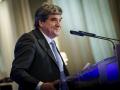 El gobernador del Banco de España, José Luis Escrivá, interviene durante un desayuno informativo