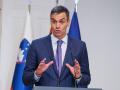 The President of the Government of Spain, Pedro Sanchez receives the Prime Minister of the Republic of Slovenia (Not in View) at the Moncloa Palace in Madrid.