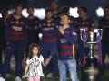 Luis Enrique y su hija Xana, durante la celebración de un título con el FC Barcelona