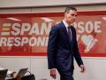 Pedro Sánchez a su llegada a la sala de prensa de Ferraz